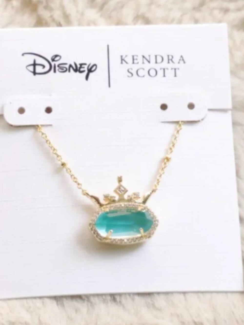 Disney x Kendra Scott Princess Crown Turquoise Oval Stone Gold Necklace